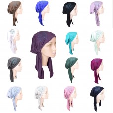Mujers Pretied Headscarf Alopecia Cancer Turban Headcover w/Swirl Applique Hat  eb-27239163